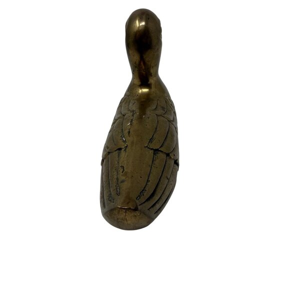 Vintage Brass Duck Figurine Paperweight Detailed Feather Engraving Taiwan MCM - Picture 3 of 7
